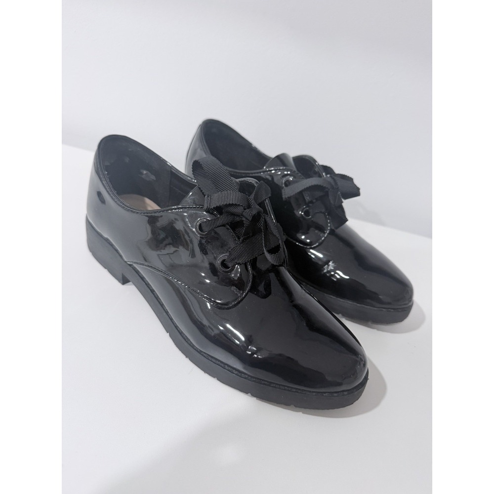 ALDO Women's Black Patent Leather Oxford Shoes Ribbon Lace Up Sz